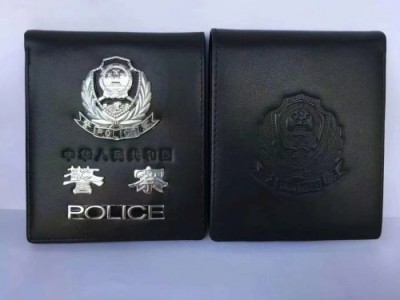 警用镂空徽钱包 警用牛皮手拿包